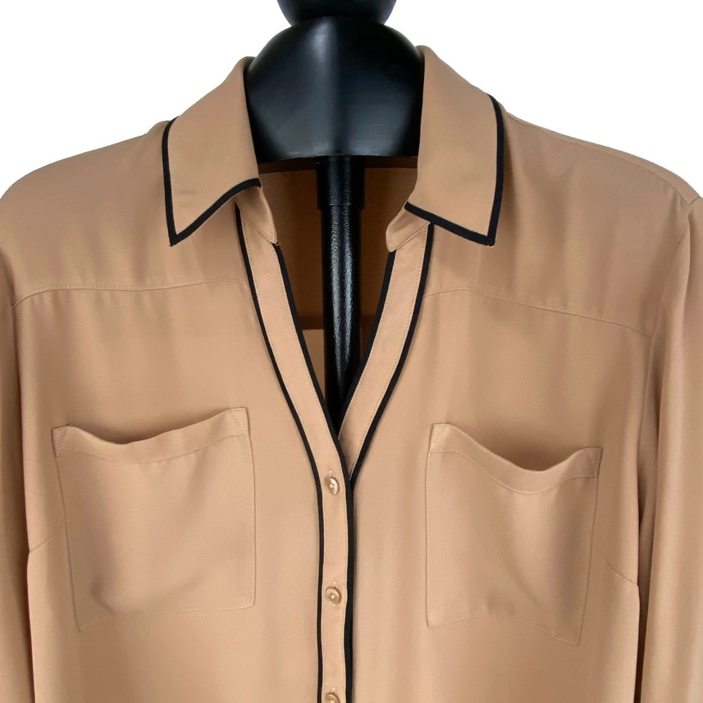 Express Long Sleeve Career Shirt Women's XL Warm Brown Black Trim Soft Comfort